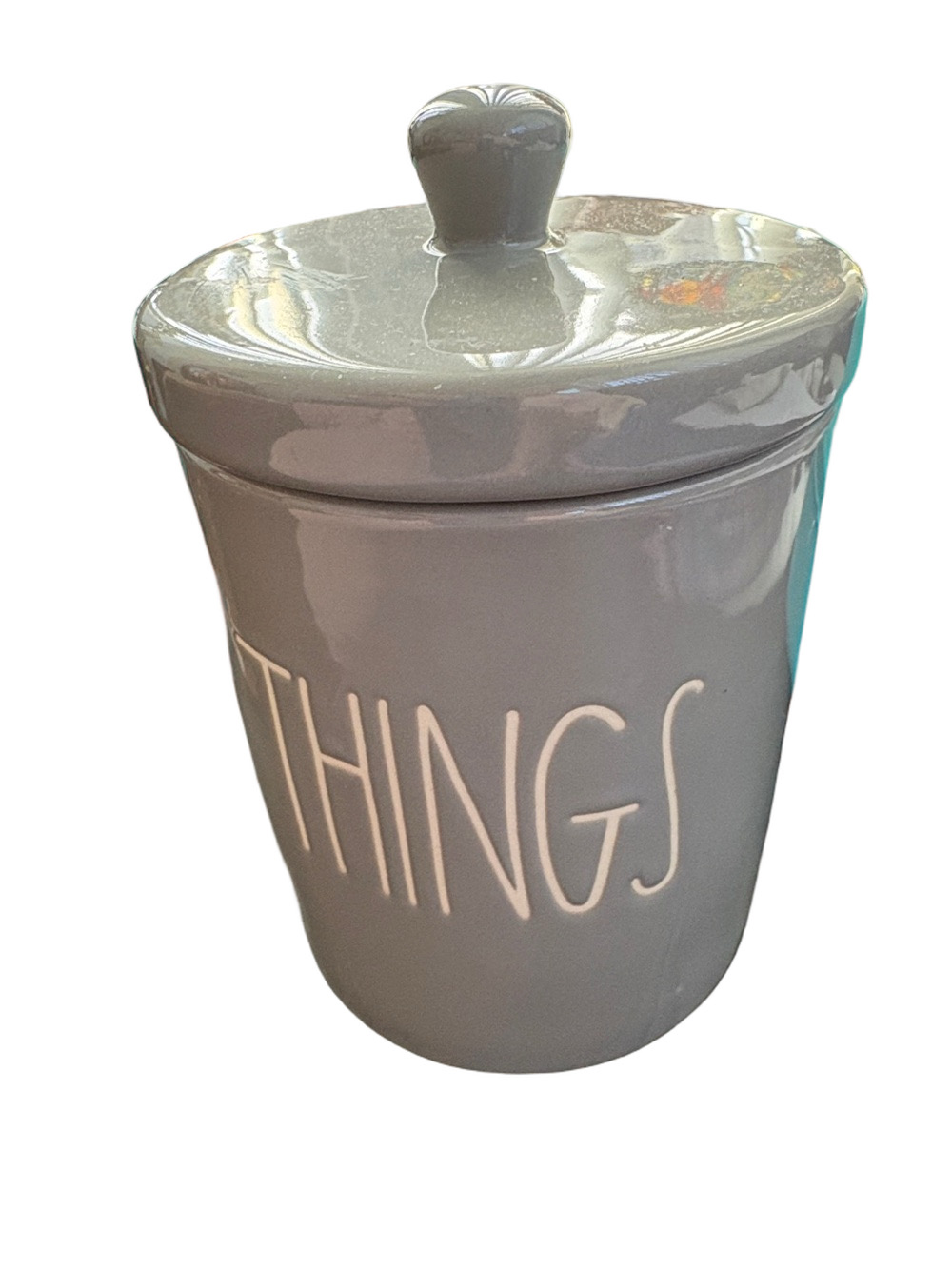 Rae Dunn Gray 'Things' Ceramic Storage Jar with Lid
